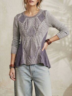 Anthropologie Moth Open Knit Purple Sweater Tunic Size Cotton Linen Blend Size S